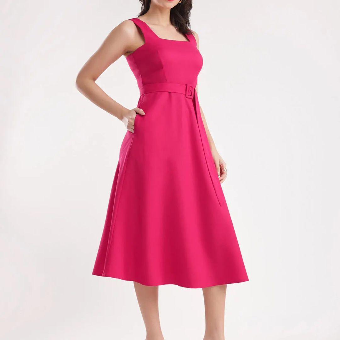 1-4-1.png Fit And Flare Dress – Fuchsia - Image 1