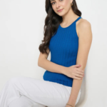 Blue Halter Neck Knit Top - Image 2