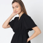 Black V-Neck Peplum Top - Image 2
