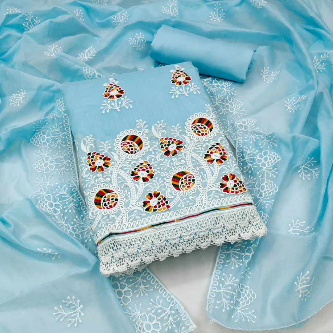 11-5.png Blue Floral Embroidered Chanderi Cotton Dress Material - Image 1
