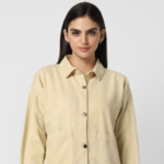 Women Cream Solid Denim Jacket