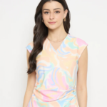 Peach Abstract Print Asymmetric Top