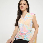 Peach Abstract Print Asymmetric Top - Image 2