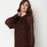 Dark Brown Lurex Sheer Sleeves Top - Image 2