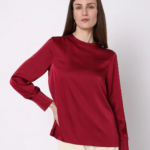 Red High Neck Satin Top