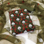 Mehendi Green Organza Dress Material with Floral Embroidery