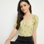 Women’s Yellow Ruched Puff Sleeve Top - Image 2