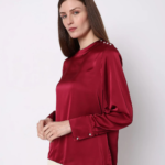 Red High Neck Satin Top - Image 2