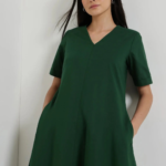 Cotton Fit & Flare Midi Dress – Green - Image 2