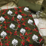 Mehendi Green Organza Dress Material with Floral Embroidery - Image 2