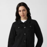 Women Black Solid Denim Jacket