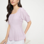 Lilac Square Neck Rayon Blend Top - Image 2
