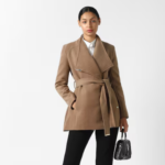 Women Beige Solid Belted Trench Coat - Image 2