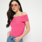 Hot Pink Rayon Blend Off-Sleeve Top - Image 2