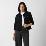 Women Black Solid Denim Jacket - Image 2