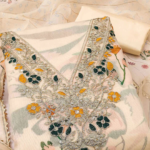 Cream Chanderi Silk Dress Material with Digital Floral Print & Cording Embroidery - Image 2