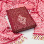 Maroon Floral Embroidered Cotton Blend Dress Material with Sequins