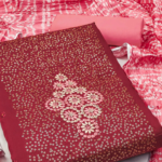 Maroon Floral Embroidered Cotton Blend Dress Material with Sequins - Image 2