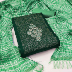 Green Floral Embroidered Cotton Blend Dress Material with Sequins