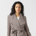 Women Beige Print Belted Trench Coat