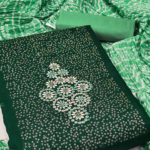 Green Floral Embroidered Cotton Blend Dress Material with Sequins - Image 2