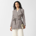 Women Beige Print Belted Trench Coat - Image 2