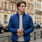 Men Blue Solid Regular Fit Polyester Jackets