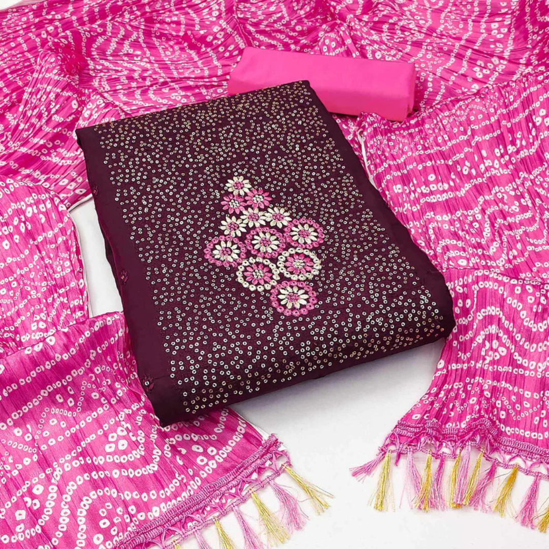 29-2.png Wine Floral Embroidered Cotton Blend Dress Material with Sequins - Image 1