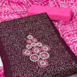 Wine Floral Embroidered Cotton Blend Dress Material with Sequins - Image 2