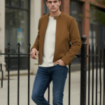 Men Black Solid Regular Fit Cotton-Blend Jackets