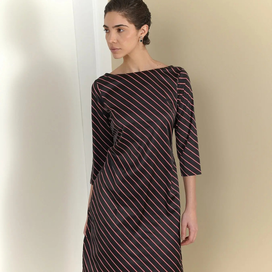 31-1.png Striped Shift Dress – Black - Image 1