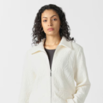 Women Off White Textured Casual Jacket