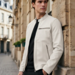 Men White Solid Regular Fit Polyester Jackets