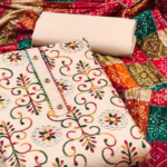 Cream Floral Embroidered Cotton Blend Dress Material - Image 2