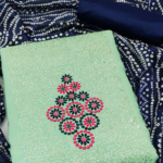 Sea Green Floral Embroidered Cotton Blend Dress Material Adorned With Sparkling Sequins Work - Image 2