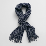 Women Blue Printed Fringed Scarf