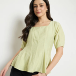 Green Square Neck Rayon Blend Top - Image 2