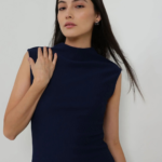 Bodycon High Neck Dress – Navy - Image 2