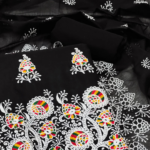 Black Floral Embroidered Chanderi Cotton Dress Material - Image 2