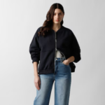 Women Navy Solid Stretchable Bomber Jacket - Image 2