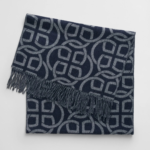 Women Blue Printed Fringed Scarf - Image 2