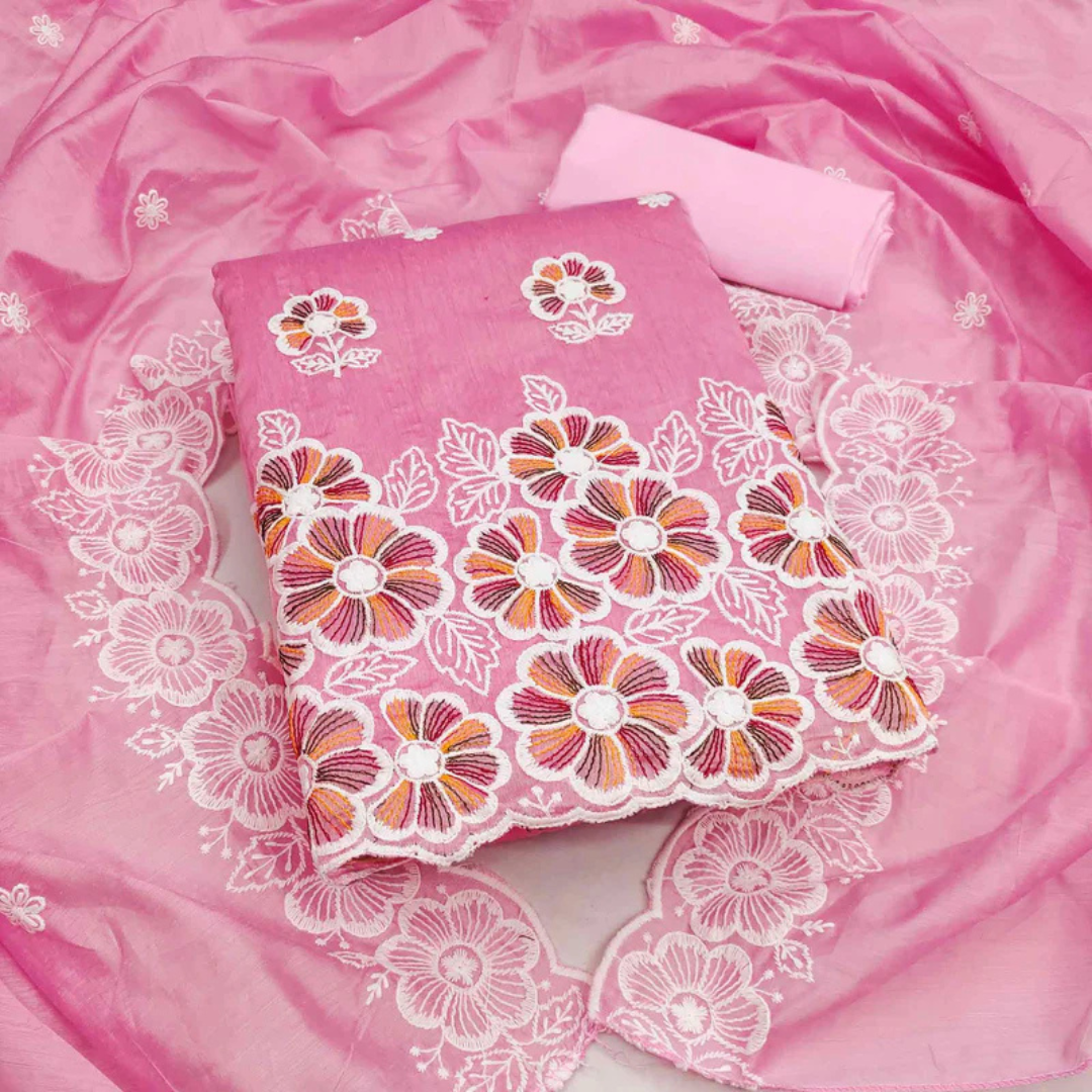 41-1.png Elegant Pink Floral Thread Embroidered Chanderi Silk Dress Material - Image 1