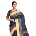 Handwoven Tussar Silk Jaquard Saree – Black