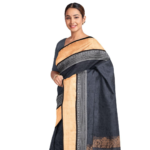 Handwoven Tussar Silk Jaquard Saree – Black - Image 2
