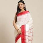Dhaniakhali Tussar silk Saree in Off-white Red