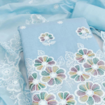 Elegant Sky Blue Floral Thread Embroidered Chanderi Silk Dress Material - Image 2