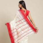 Dhaniakhali Tussar silk Saree in Off-white Red - Image 2