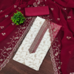 White & Pink Georgette Dress Material Showcasing Elegant Floral Thread Embroidery Work