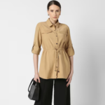 Women Khaki Solid Casual Jacket - Image 2