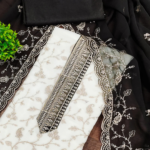 White & Black Georgette Dress Material Showcasing Elegant Floral Thread Embroidery Work - Image 2